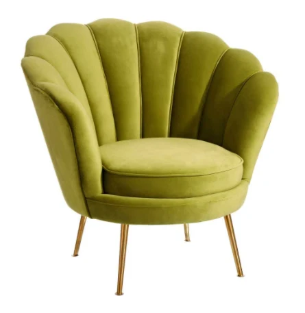 Fast Ship Big Size Velvet Upholstered Flowered Armchair Living Room Flower Shape Accent Chair with Golden Legs details