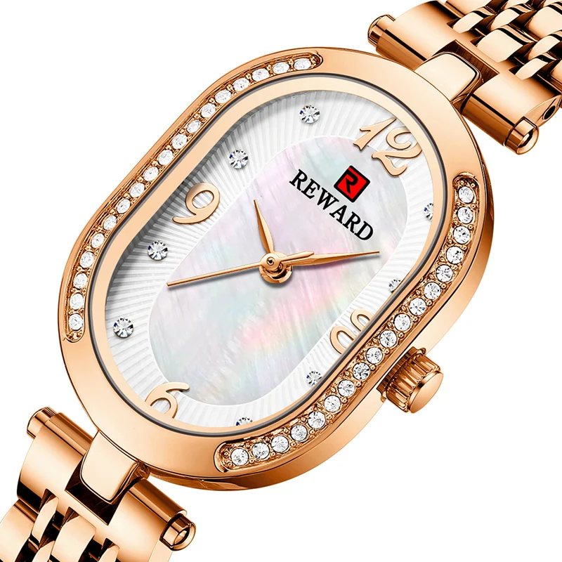 

Reward Custom brand Luxury simple steel band women watch High quality rose gold white female ladies quartz watch montre dame