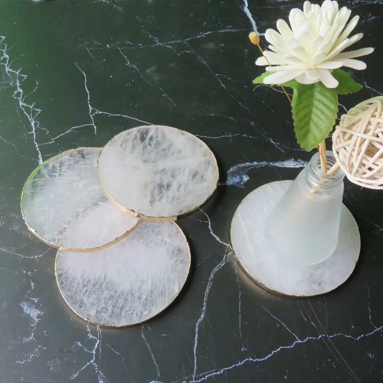 

Nordic Natural Hibiscus Round Powder Coaster White Crystal Furniture Decoration Insulation Crystal Coaster