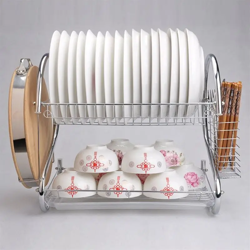 

Hot Selling Cheap Price Kitchen Metal And Iron Dish Drying Rack Kitchen double Material Kitchen Sink Dish Rack Dish Rack, Silver