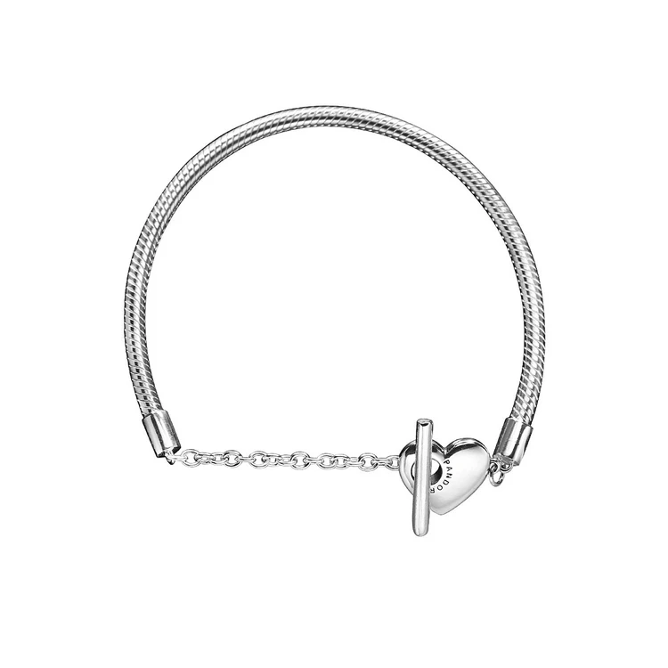 

Fashion moments heart t-bar snake chain bracelet women for valentines day gift, Silver color