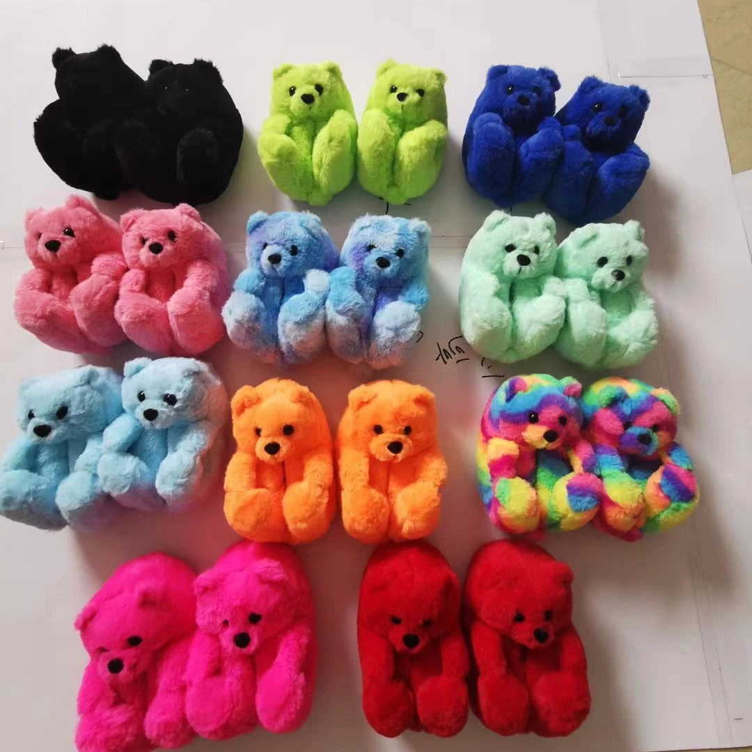 

New Arrival Drop Shipping Kids Fur Slides  Free Size Children Sandals Outfit Furry Teddy Bear Slippers Shoes