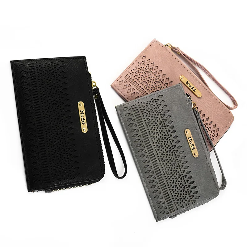 

Hot selling fashion girls pu leather mini purse lady slim card holder wallet with wristlet, Pink/black/gray/brown