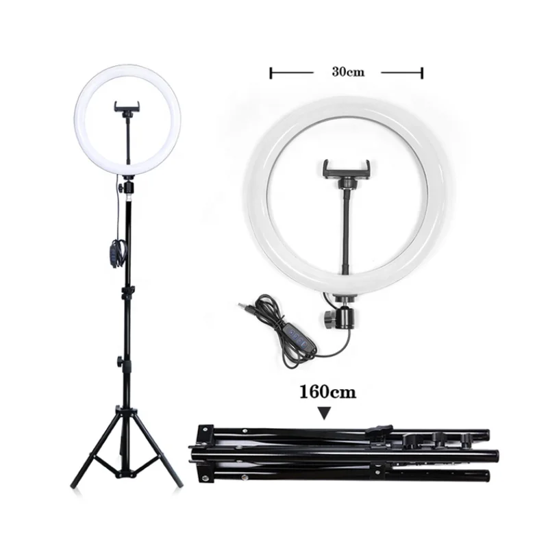 

12 Inch LED Ring Light Selfie Makeup Online Tutorial Video Conference Photography Light with Tripod Stand Phone Holder Vlog Lamp