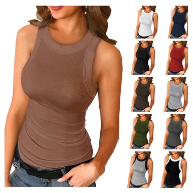 

Summer Sleeveless Basic Cami Top Shirt Blouses Slim Knit Ribbed Camisole Women Tank Top, 14colors