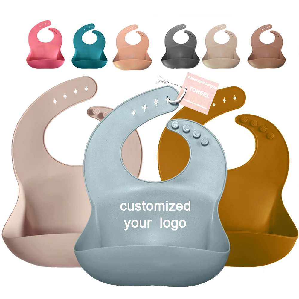

Custom BPA Free Waterproof Silicone Baby Bibs with new colors for baby feeding