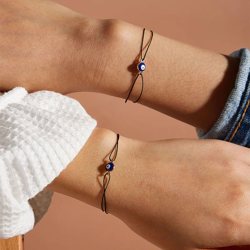 

Vintage Fashion Style Popular Black Rope Evil Eye Bracelet 2pcs/set Couple Friendship Bracelets, 1 colors