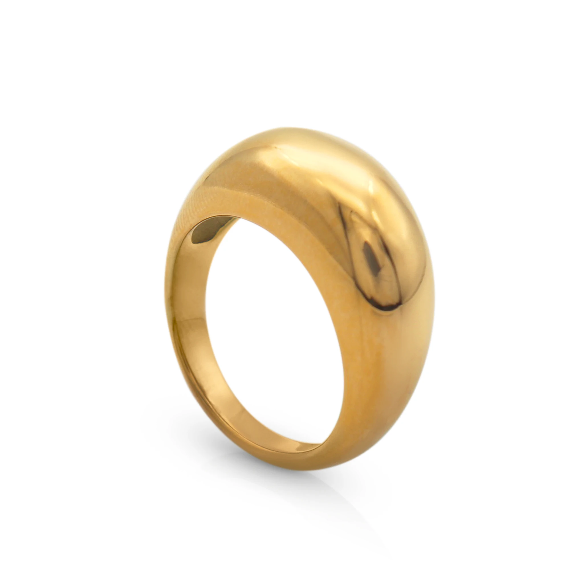 

Chris April in stock non-tarnish 316L stainless steel PVD gold plated camber surface ring for women
