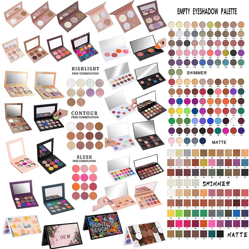

High pigment Red Green Blue Orange Purple Custom Eyeshadow Palette of matte shimmer Eye Shadow No logo