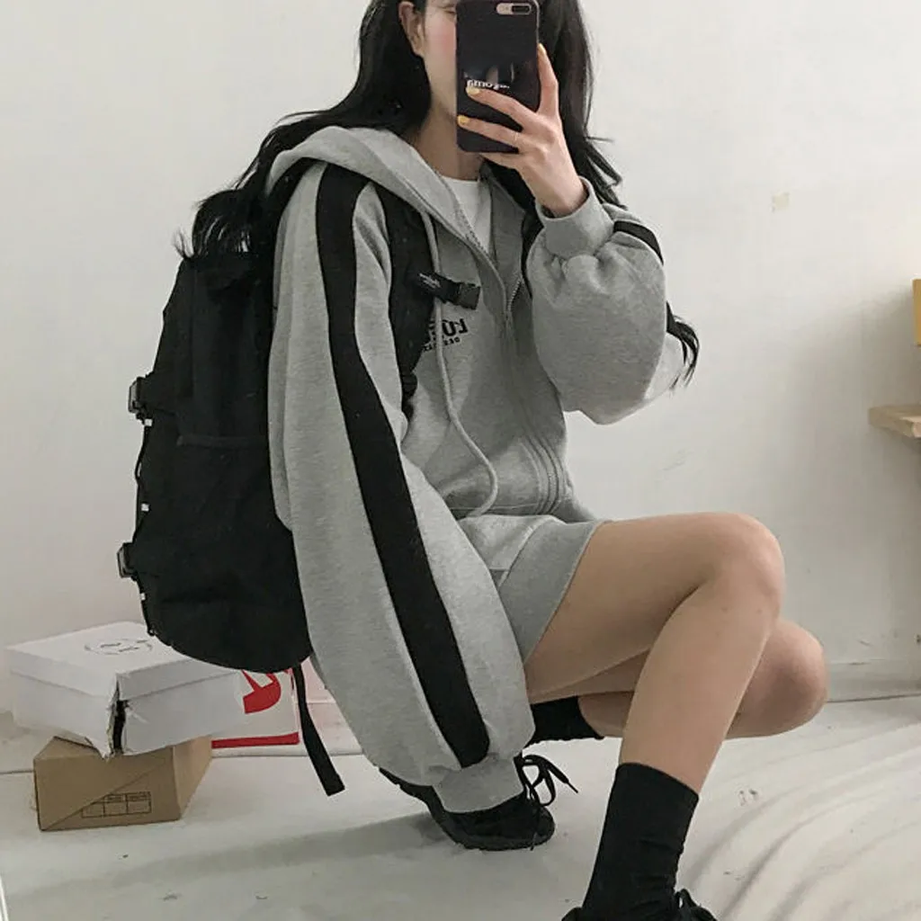 Harajuku estilo gris Oversize estudiante prendas de vestir