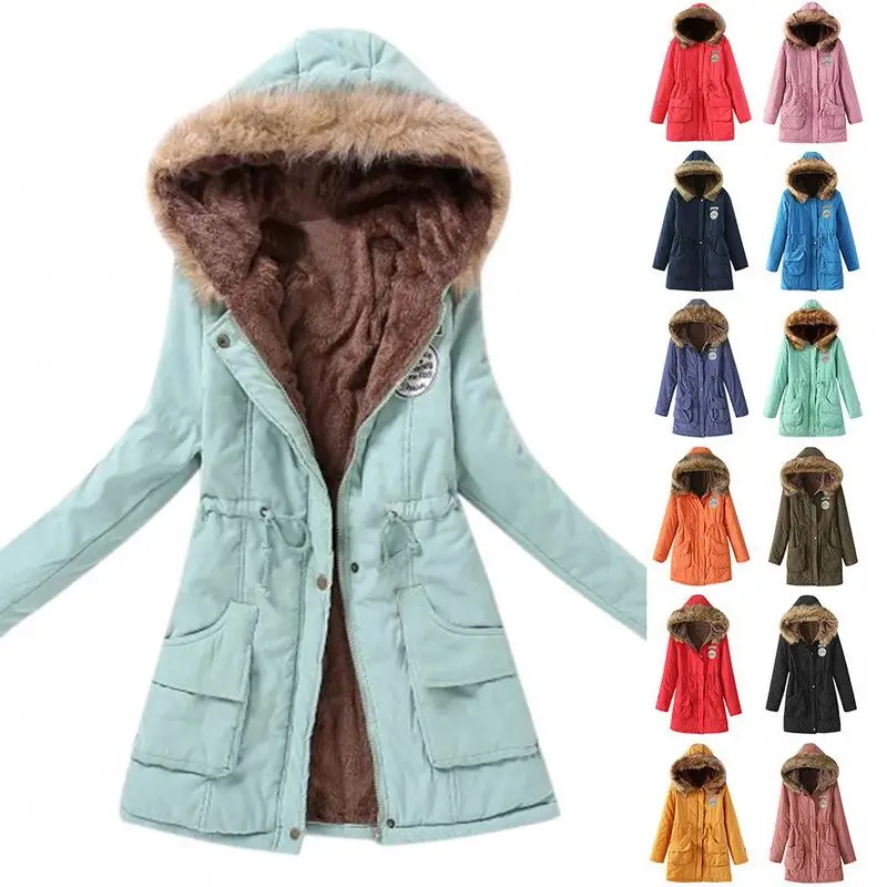 

Lady Fur Collar Long Hoodies Warm Jackets Plus Size Winter Coat Women Parka Jackets, Customized color