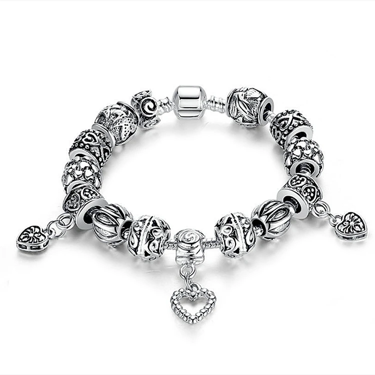 

Love heart snake chain 925 Silver PVD plated beaded charm bracelet for woman
