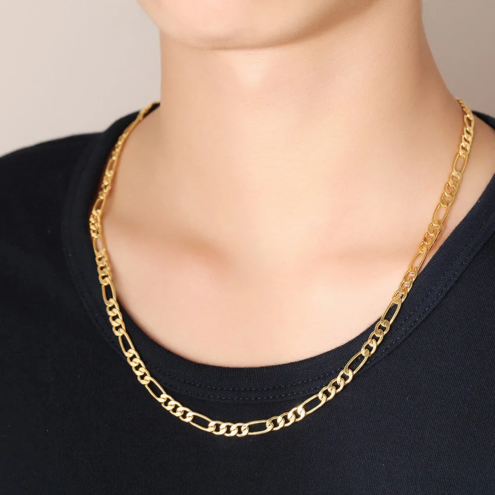 

Wholesale Hot Selling 18k Gold Plated Chain Figaro Link Chain Necklace Chain For Men