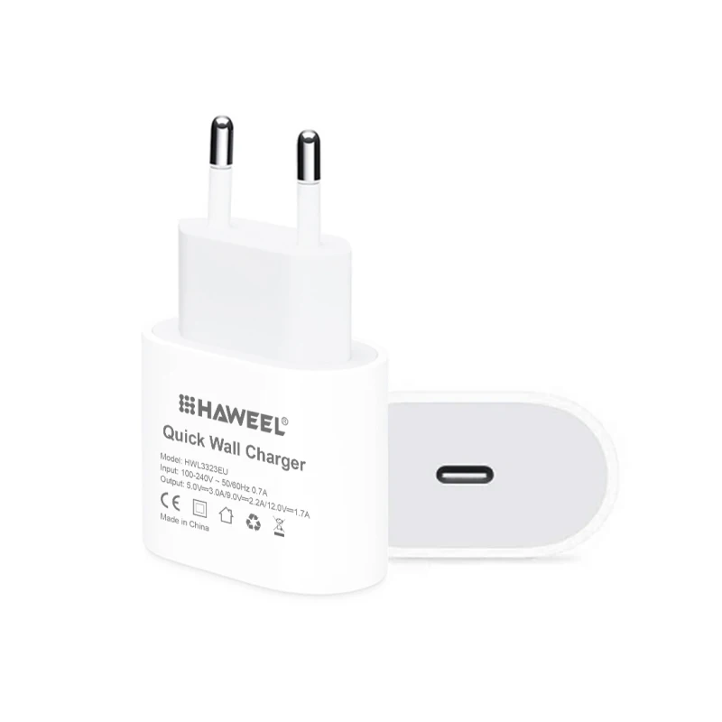 

HAWEEL PD 20W Single USB-C / Type-C Interface QC Travel Charger Support Full QC Protocol EU Plug Mobile Phone Charger