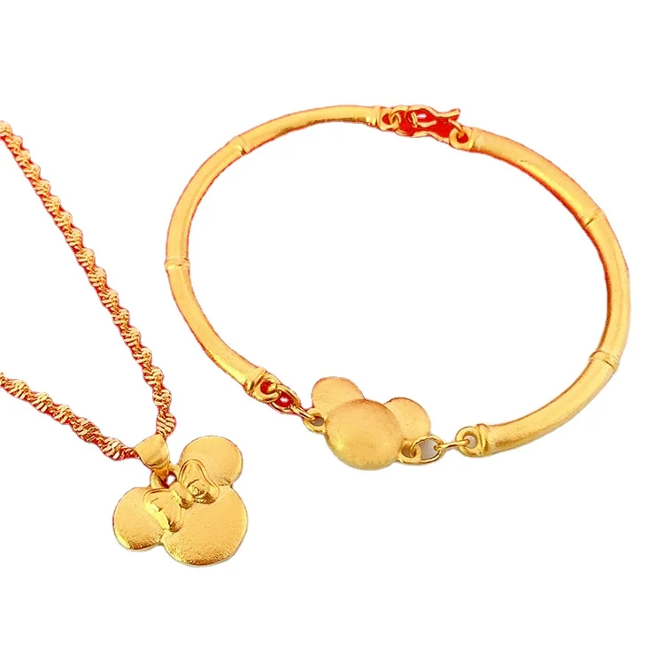 

Women'S Gold Plated Edition Mouse Set Minimalist Necklace Bracelet Jewelry Set