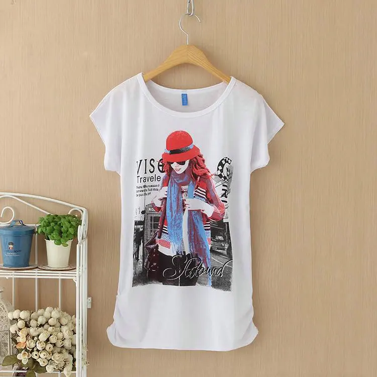 

0.8 Dollars Model JQT001 Free  Spendex Polyester Mix Prints white women's t-shirts