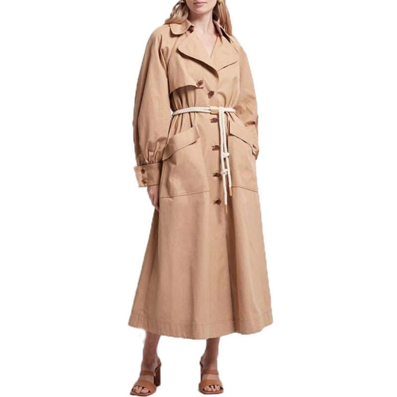 

2021 autumn winter new fashion suit collar single-breasted design waist bandage long slim windbreaker jacket women coats