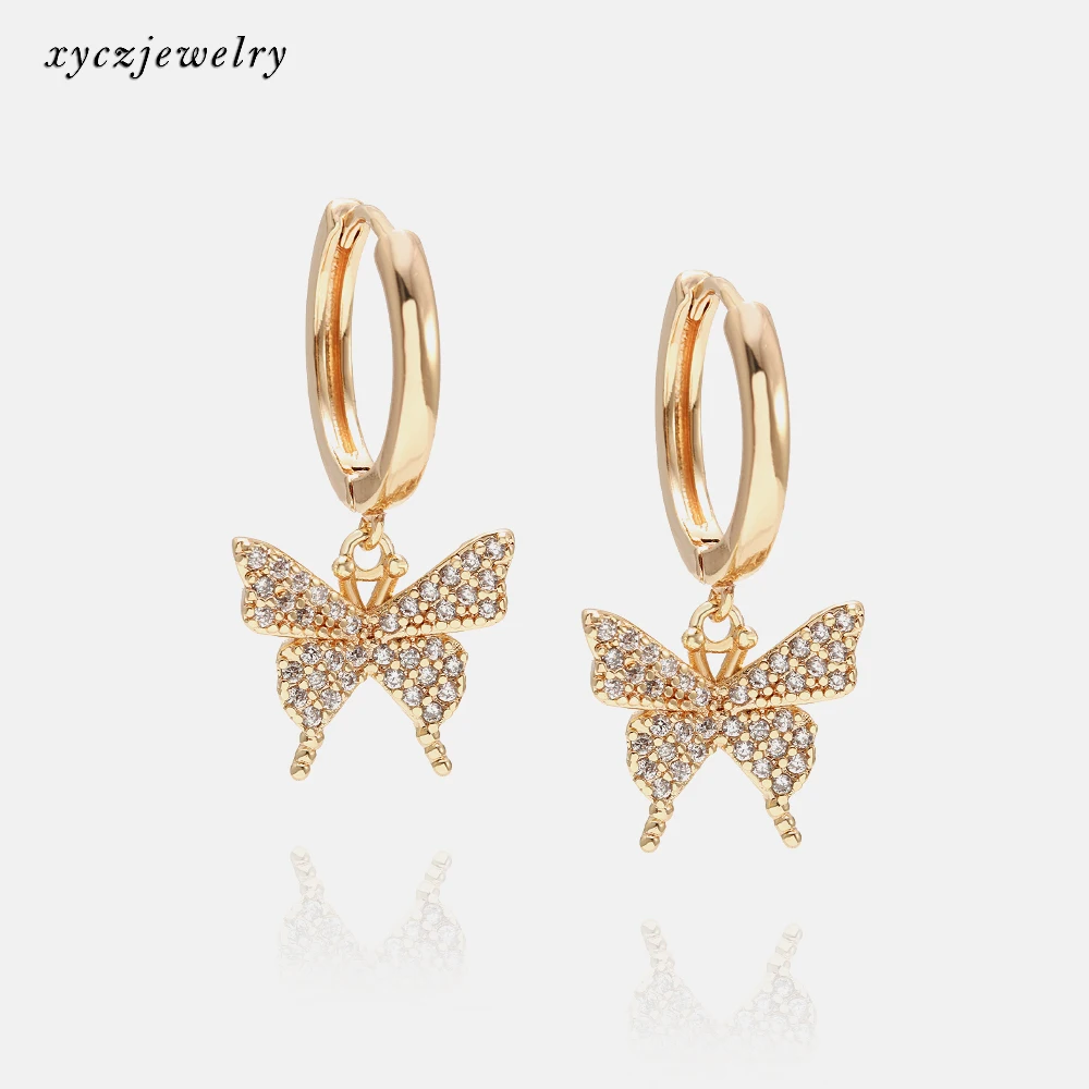 

Cute brass Jewelry birthday gift white zircon drop butterfly earrings