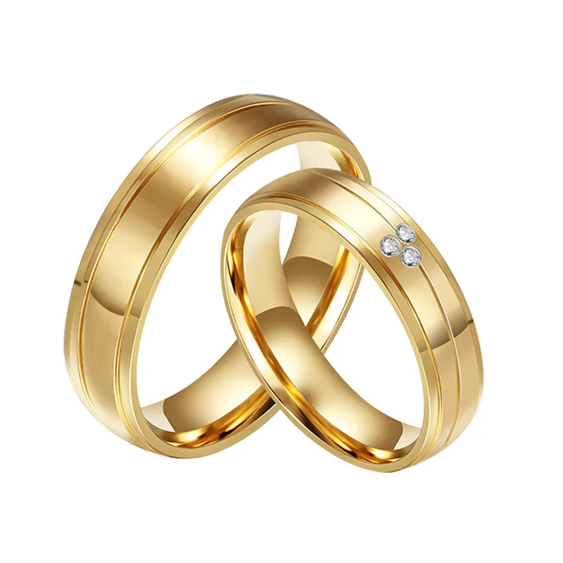 

Fashion 18K Gold Stainless Steel Finger Engagement Wedding Couple Ring Wholesale, As picture shows