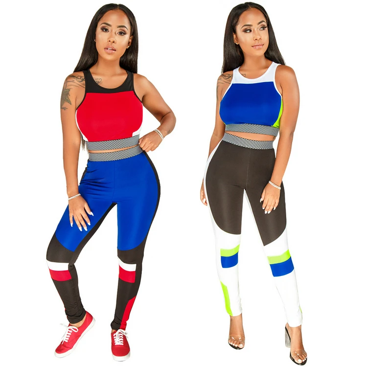 

Custom Logo Womans Patchwork Clothing 2 Piece Outfit set Summer for women 2020, As shown