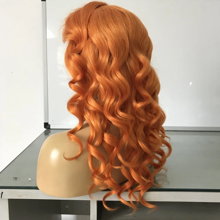 

custom color human hair orange lace front wig at factory