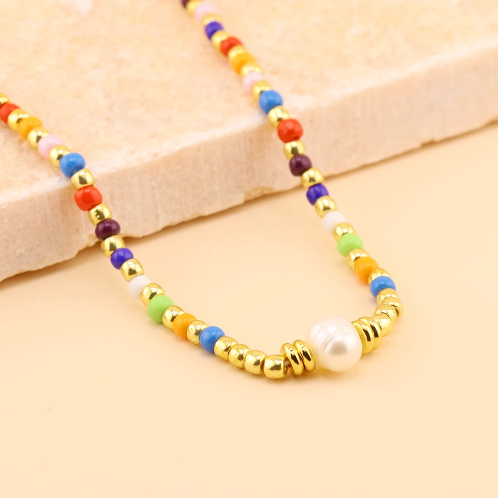 

Go2boho New Rainbow Colorful Seed Bead Freshwater Pearls Bracelets For Women Gold Plated Charm Boho Summer Fashion Jewelry