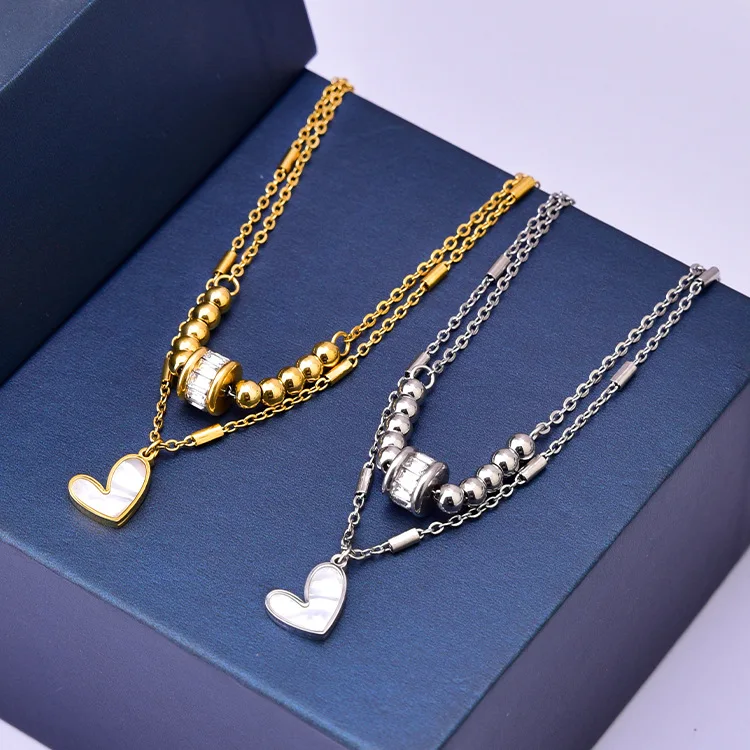 

Elegant Double Layer Foot Chain Anklet Waterproof Lucky Beads 18k Gold Plated Stainless Steel Heart Anklets for Women