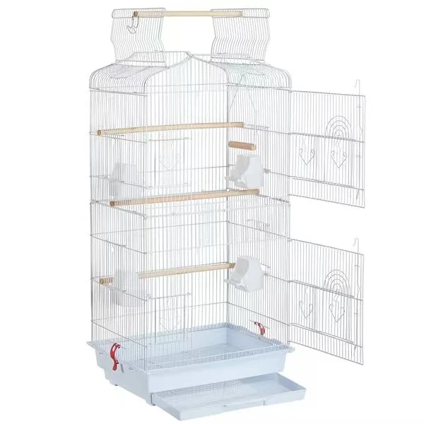 

Wholesale Large Steel Aviary Coop Pet Parrot Cage with Roof and Food bowl breeding Big Cage for bird Parrot, White