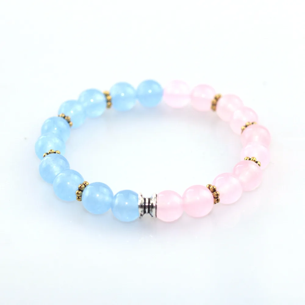 

WISH Amazon Ladies Beaded Bracelet Pink Blue Jade Alloy Combination Simple Fashion Stone Bracelet, As picture