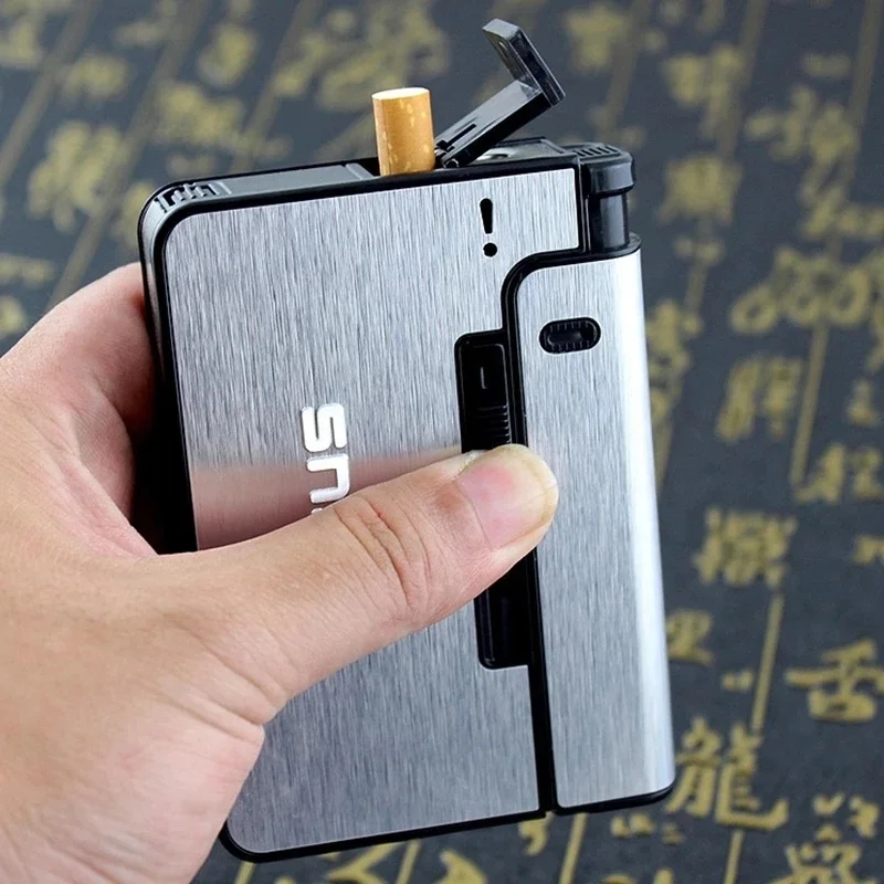 

Portable Automatic Cigarette Case Metal Cigarette Boxes 10PCS Cigarette Holder Case Not Lighter Gadget For Men Christmas Gifts