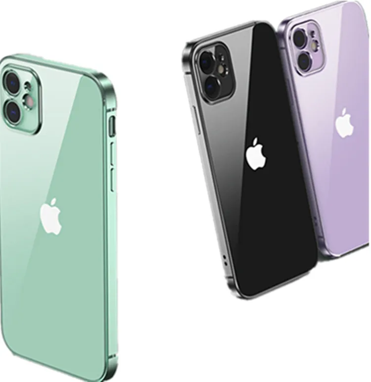 

1070 Apple 13 shockproof mobile phone case straight side iPhone12Pro electroplating XR frame 11 transparent silicone anti-drop 7, Many colors are available