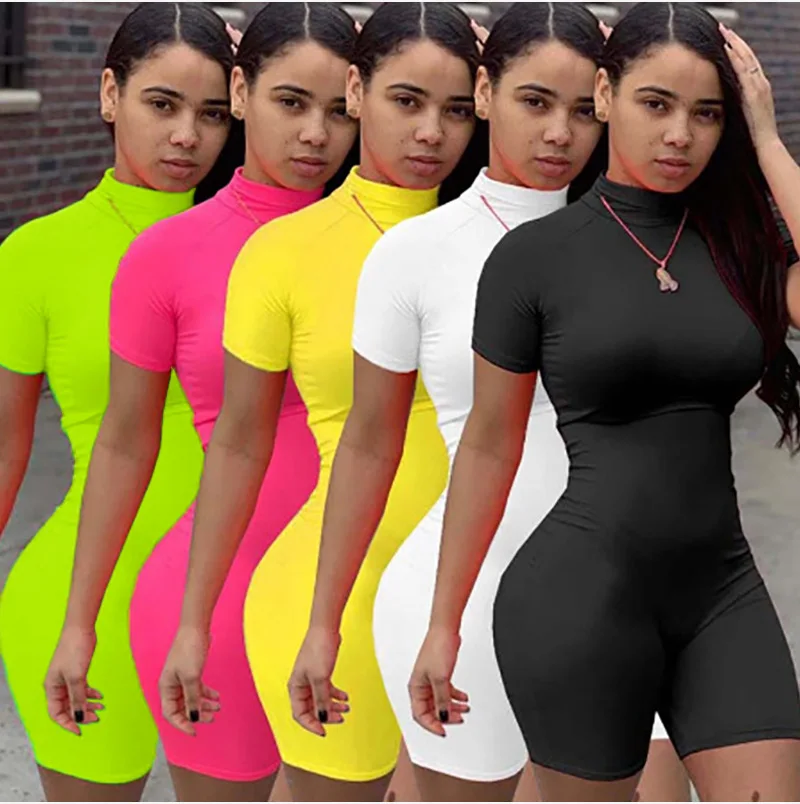 

latest design front zipper jumpsuits women clothing boutique sexy turtle neck one piece short sleeve bodycon jumpsuit