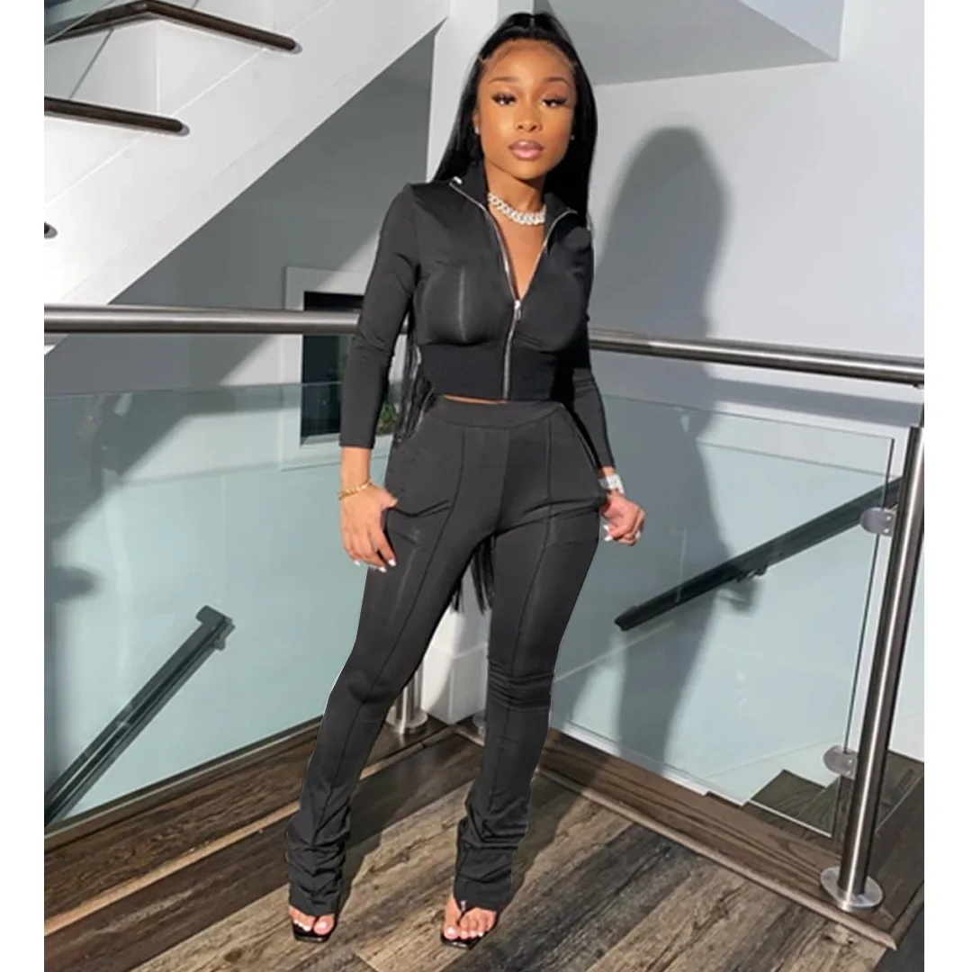 

2020 Fall Outfits Solid Color Zipper Long Sleeve Two Pieces Pants Set Workout Clothing Joggers Sweat Suits Sportswear Tracksuits, White,pink,orange,gray,black,green,khaki