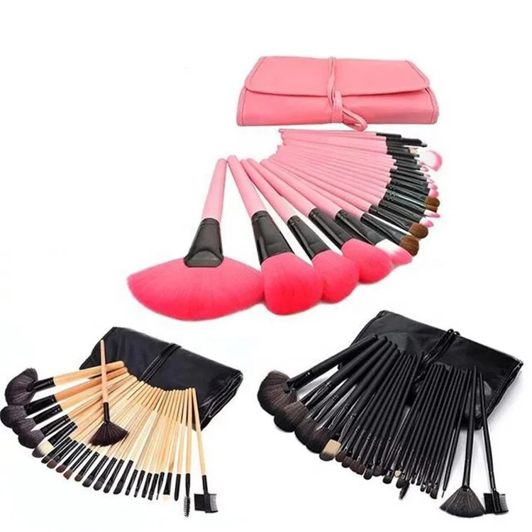 

BEAU FLY 24pcs Brushes Brochas Maquillaje Makeup Brush Set Wooden Handle Cosmetic Brush with Bag, Black, pink, gold