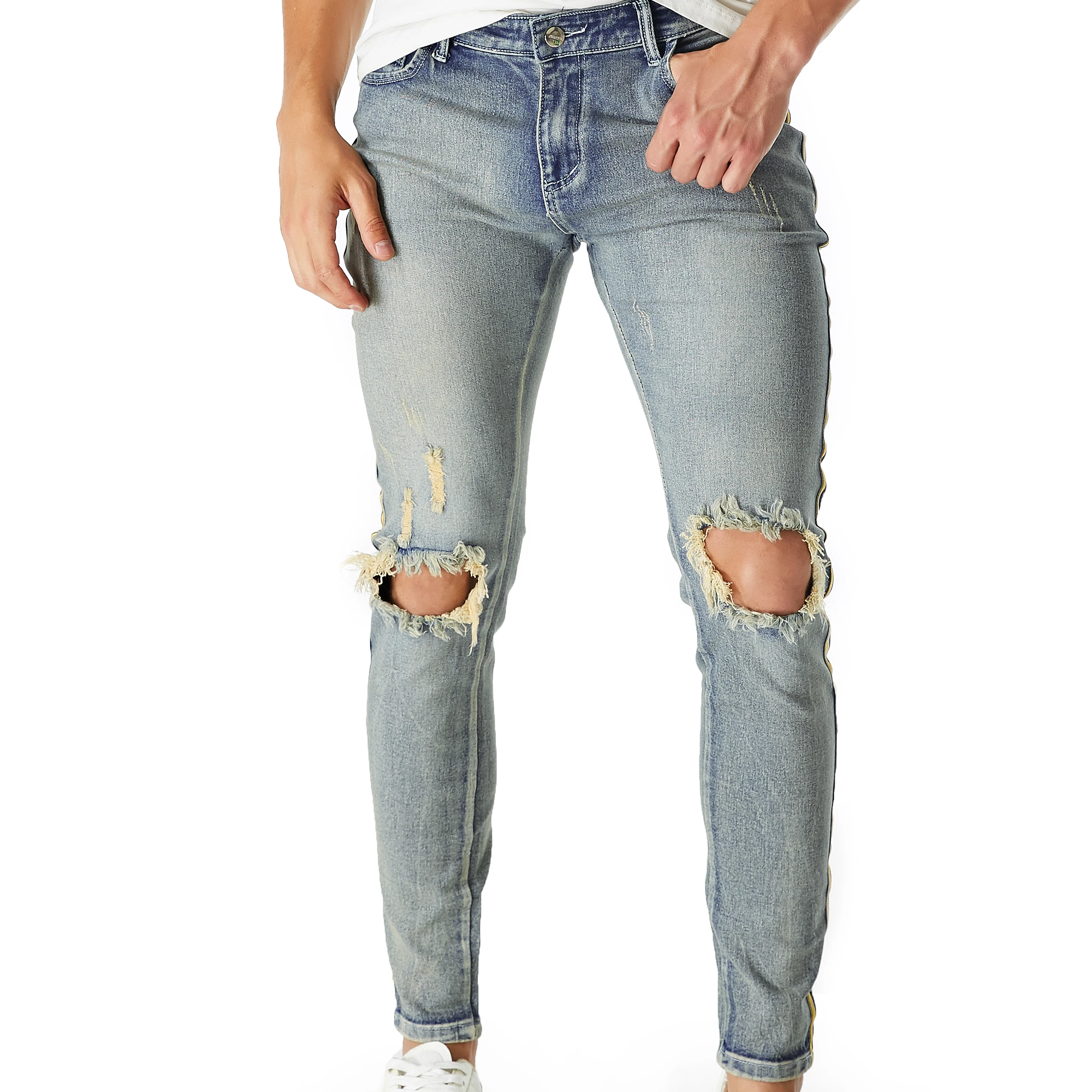 

Wholesale ripped fashion casual skinny denim trousers ripped pants jeans men