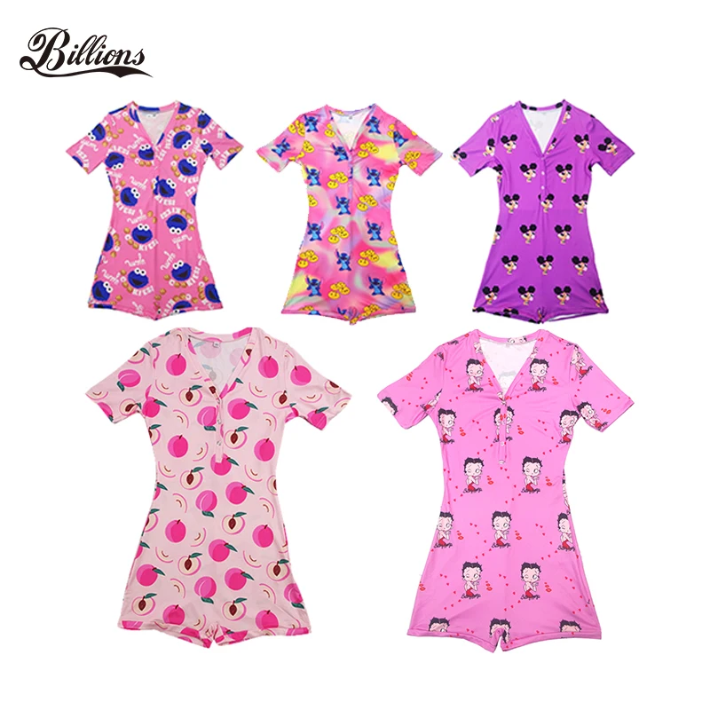 Billions Plus Sizes Cute Pink Plain Onesie Adults Pajamas Short Sleeves