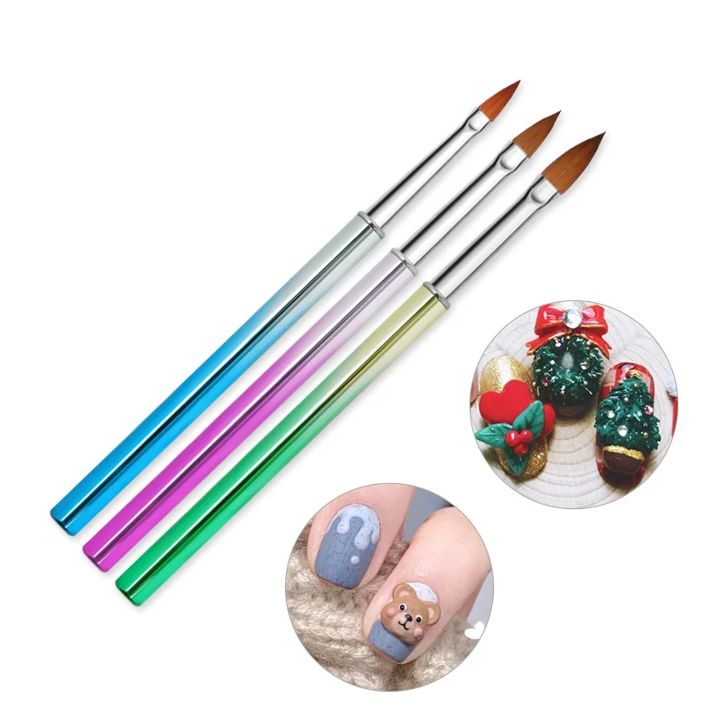 

3Pcs/Set Gradient Colorful Metal Handle Nylon Hair Light Therapy Carved Pen Set Flatback Drawing Brushes DIY Tool