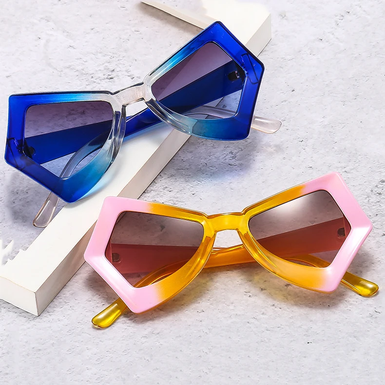 

22042 Luxury Brand Candy Color Irregular Women Sunglasses 2022 Fashion Green Orange Party Gradient Cat Eye Glasses UV400 Shades