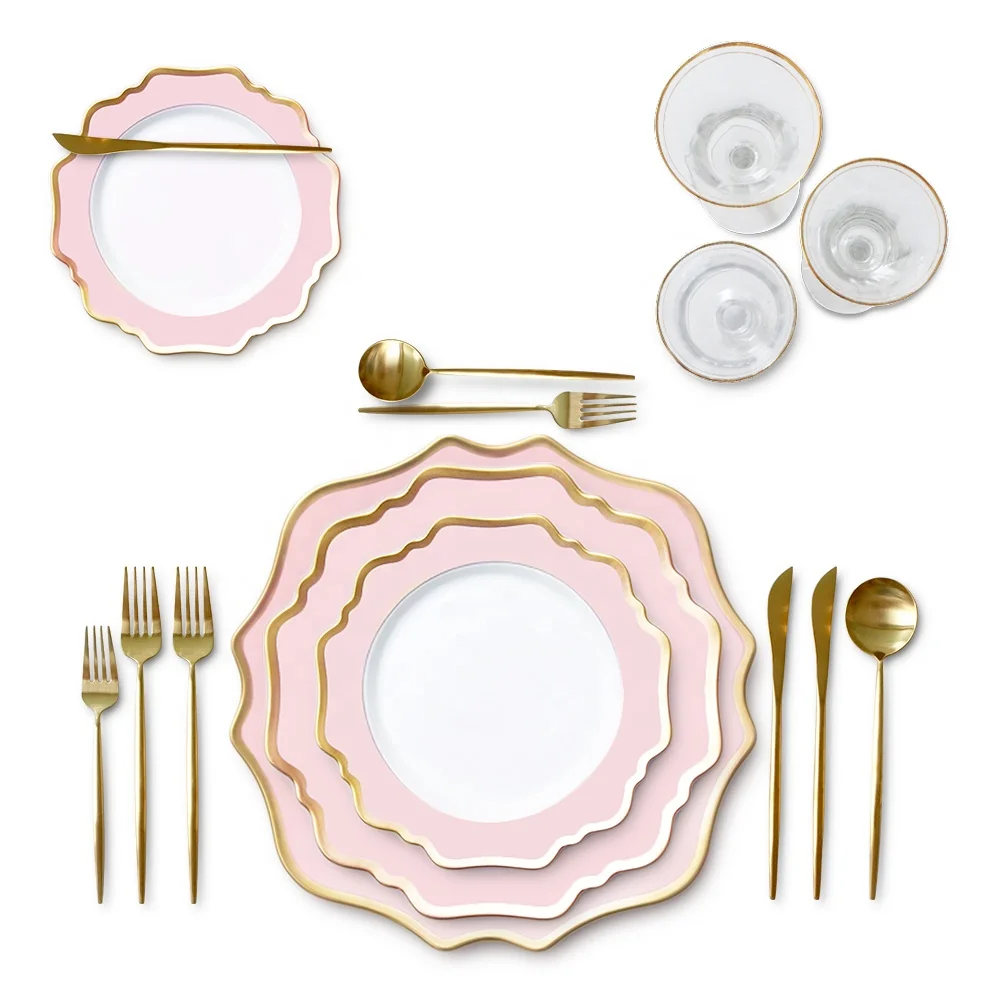 

Popular Gold Rim Wedding Plates Luxury Sunflower Dinnerware Sets, Multi-color available