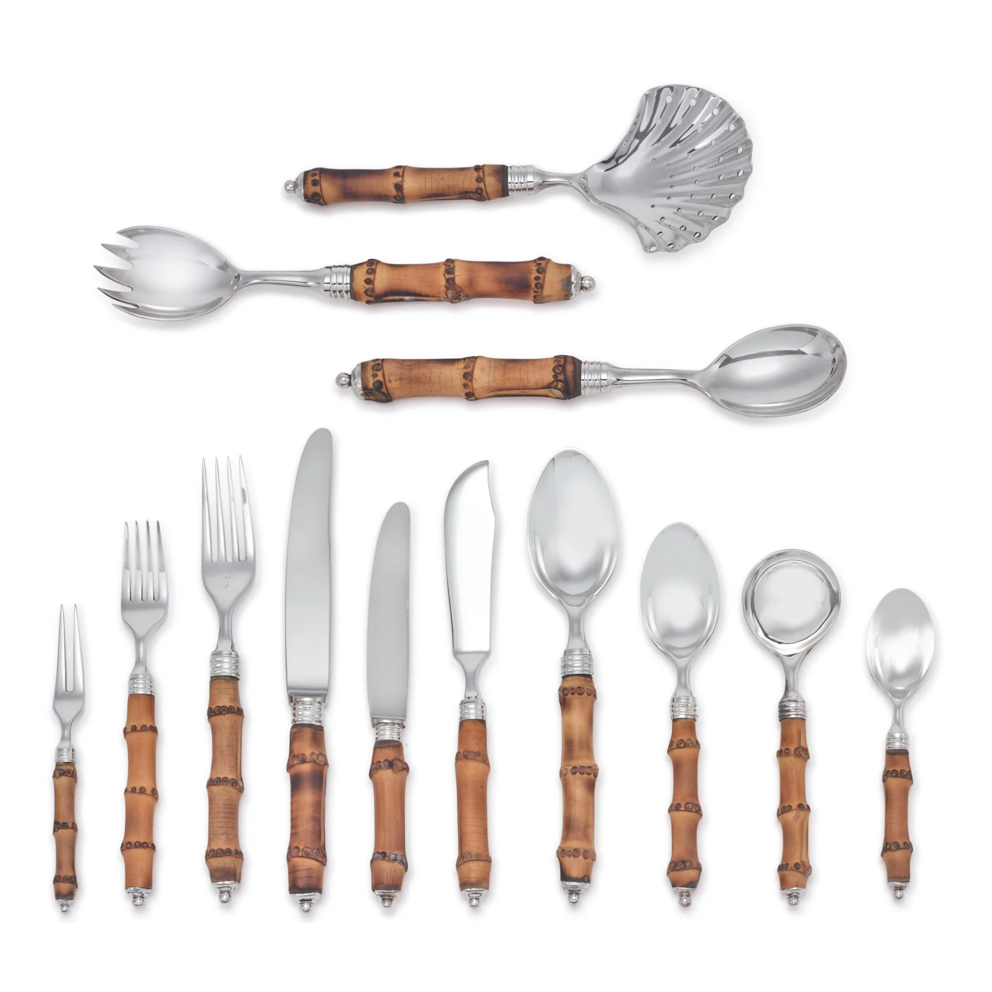 

Hand Crafted Silverware Stainless Flatware Sets,Bamboo Handle Vintage Cutlery Dinnerware Set, Natural