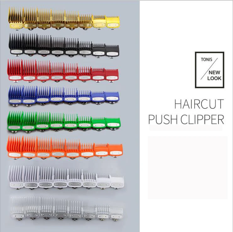 

Wholesale Professional 8 Size Barber Clipper Guards Comb Cutting Hair Clipper Guides Limit Comb for Wahl Trimmer, Black,blue,red,transparent,gold
