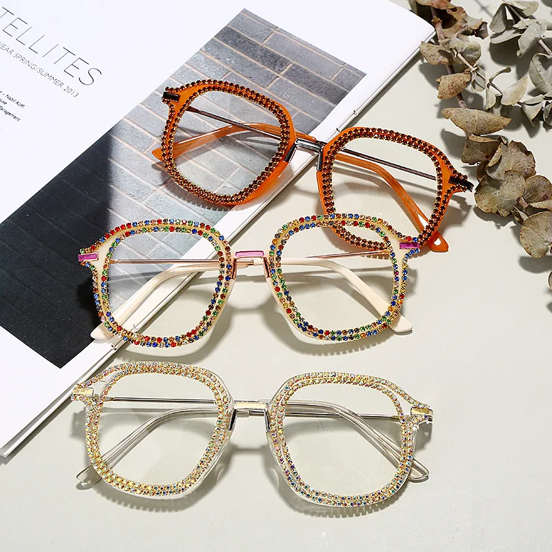 

wholesale funny glasses brand retro diamond Luxury rhinestones fashion optical frame glasses