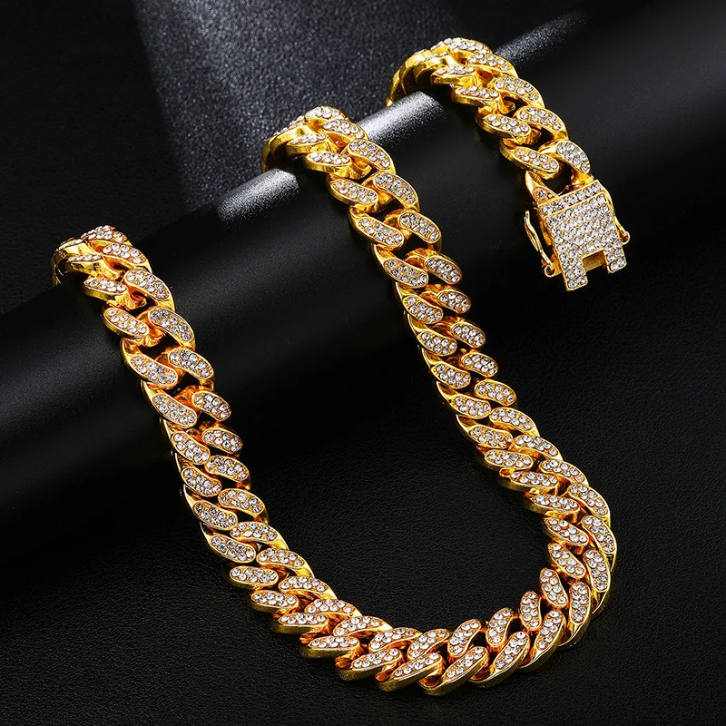

XUNBEI 2020 hip-hop style men's diamond jewelry cuban chain necklace, Gold/silver