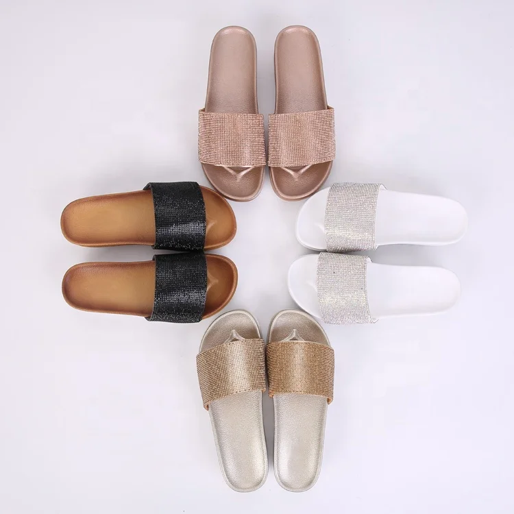 

New Design Comfortable Round Soles Wide Sequins Sandals Flats Women Slippers, Customized color