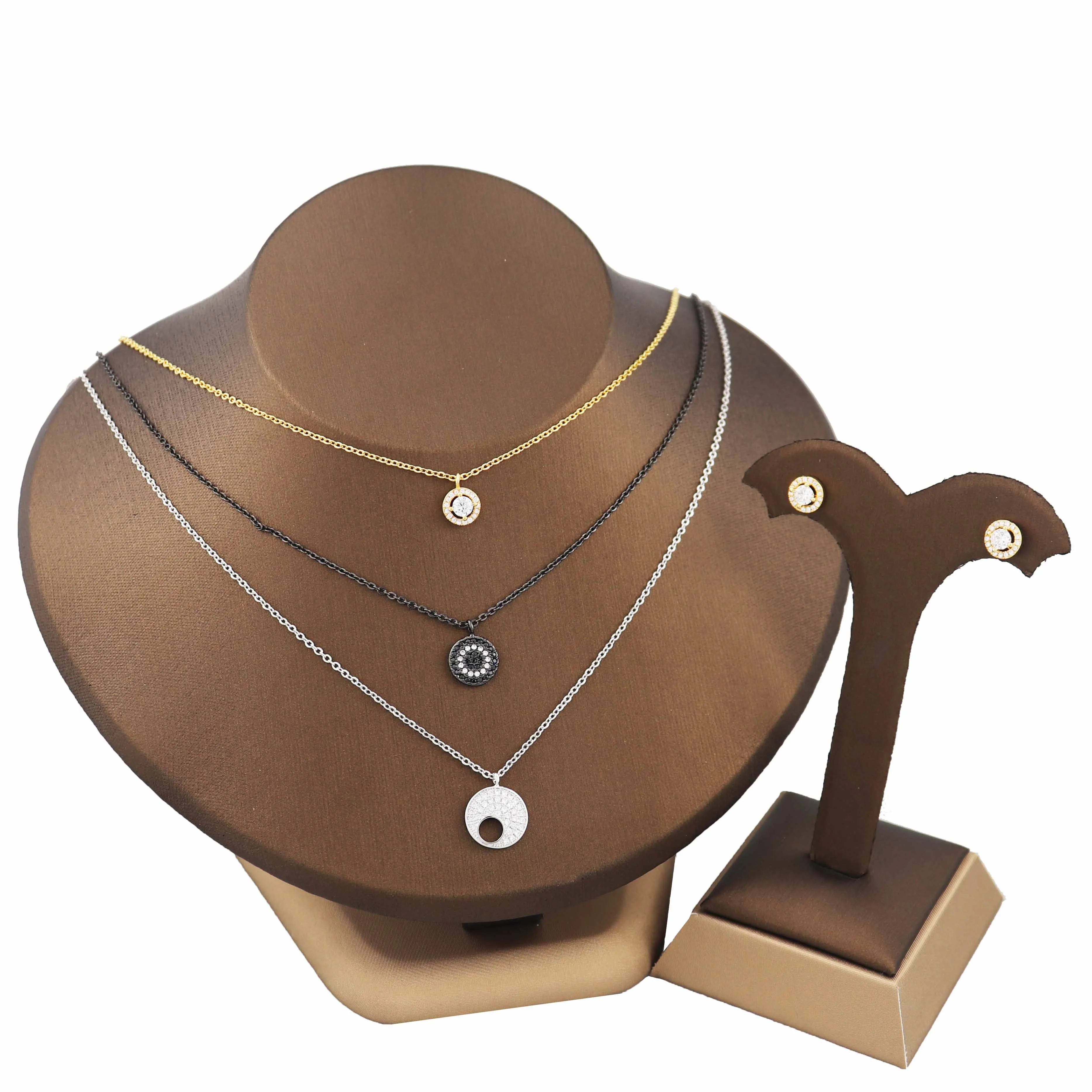 

2021 The new Fashion jewelry round diamond pandent jewelry Three chains in one jewellery necklace earrings set jewelry sets