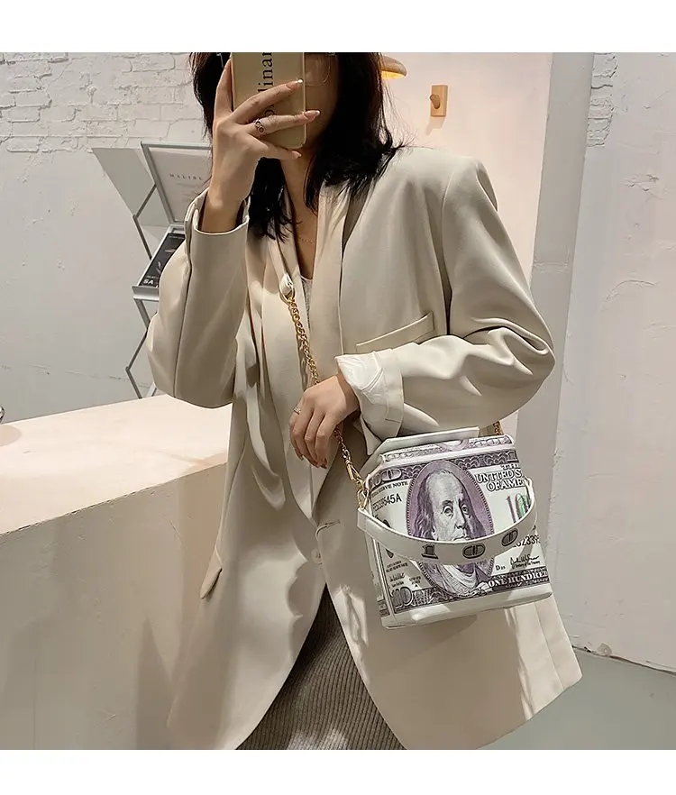 

2021 US Dollar Printed Chinese Tower Takeout Box Pu Leather Ladies Handbag Novelty Cute Women Girl Tote Shoulder Messenger Bag