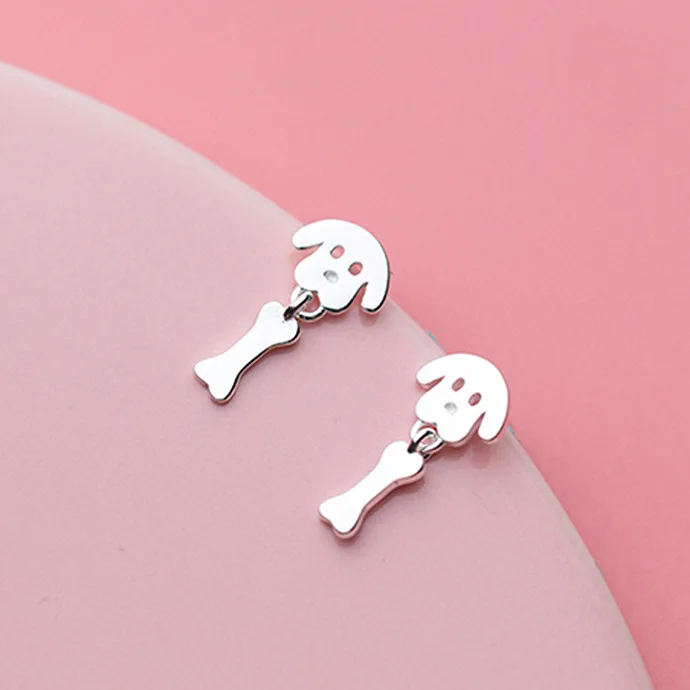925 Sterling Silver Prevent Allergy Dog Bone Brincos Stud Earrings for Women Wedding Earrings Jewelry Accessories