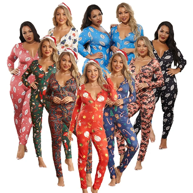 
Yaoting Wholesale Adult Sexy One Piece Christmas Pajamas Long christmas onesie woman 
