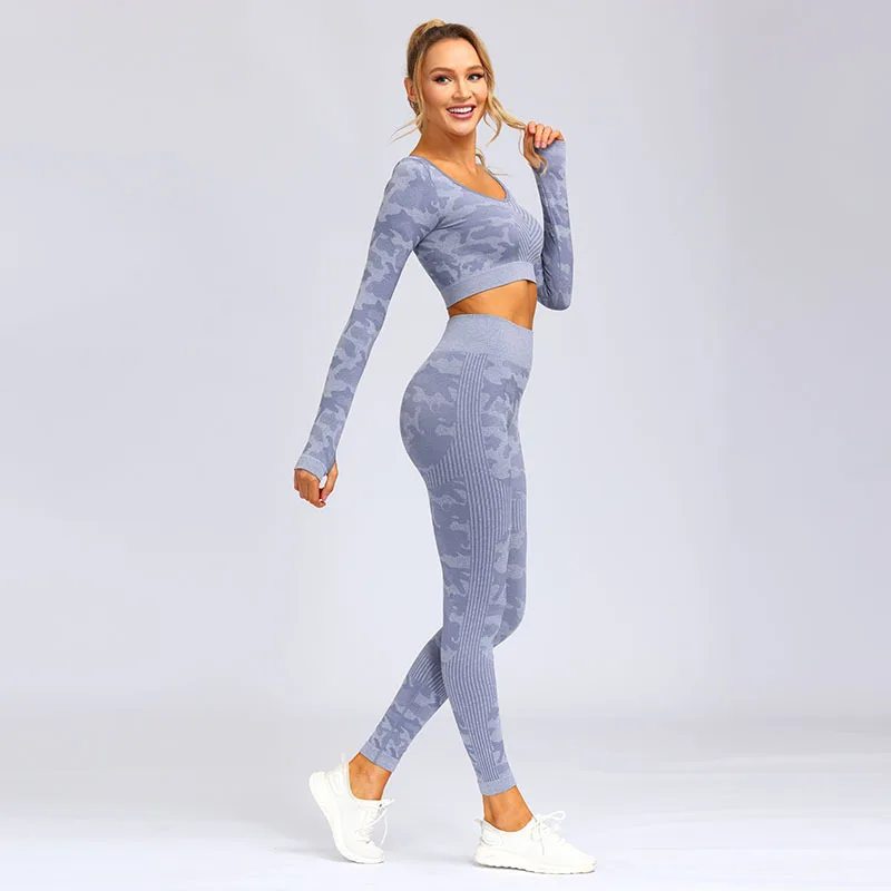 

2021 Women Leopard Print Seamless Yoga Suit Hip Lifting Quick Drying Sports Fitness Tracksuit Set Gym Leggings Yoga