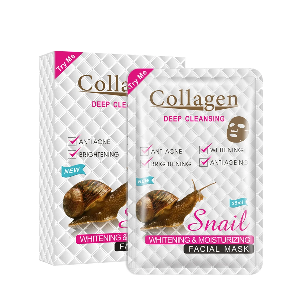 

Skin Care Female Snail Collagen Sheet Organic Facial Whitening Face Mask, White